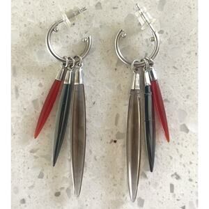 Tiffany Co 18k White Gold Carnelian Hematite & Quartz Feather Drop Earrings READ